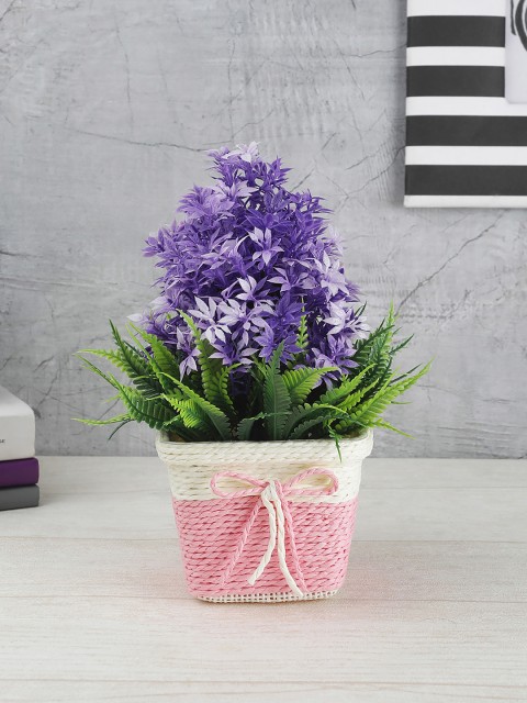 

FOLIYAJ Purple & Green Artificial Plant With Leaves & Pink Pot