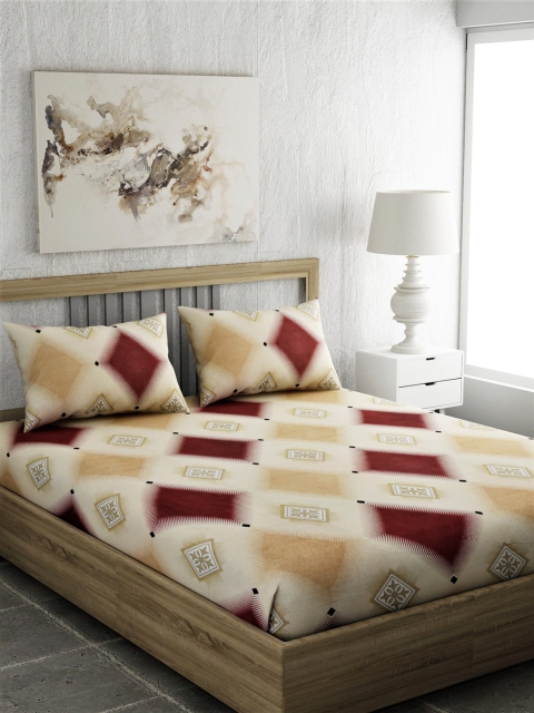 

EverHOME Beige & Maroon Geometric 210 TC Cotton 1 Queen Bedsheet with 2 Pillow Covers