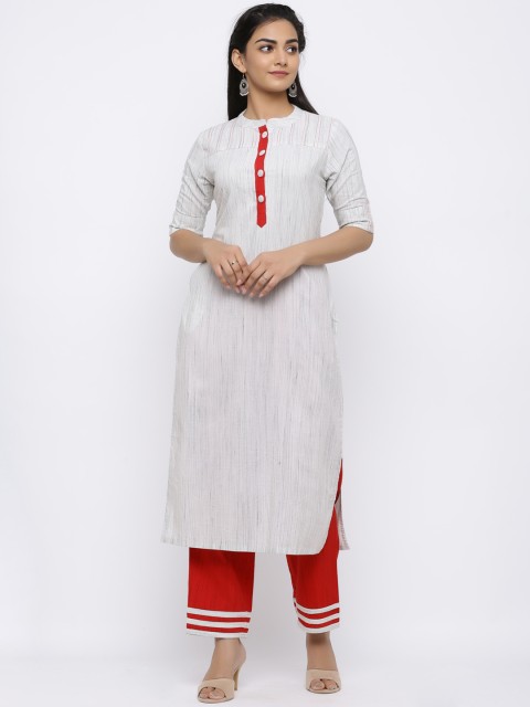 

Indi INSIDE Women Off-White & Red Self Design Kurta with Palazzos