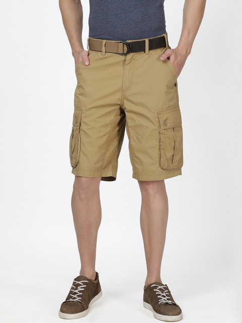 

t-base Men Khaki Brown Solid Regular Fit Cargo Shorts