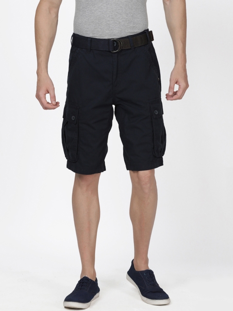 

t-base Men Navy Blue Solid Regular Fit Cargo Shorts