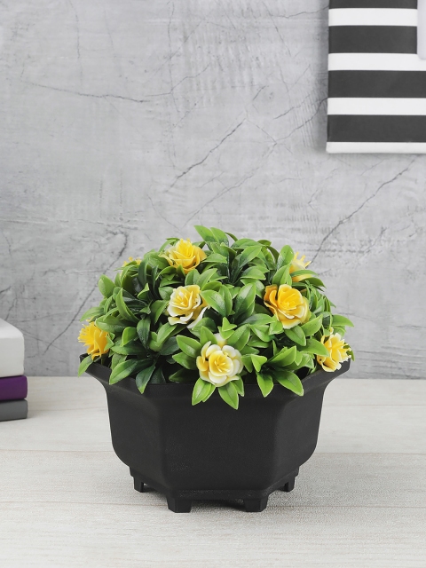 

FOLIYAJ Green & Yellow Artificial Plant With Roses & Pot