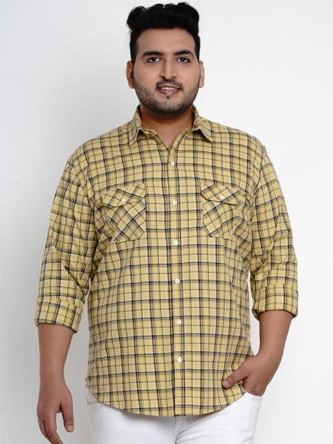 

John Pride Men Yellow & Blue Regular Fit Checked Casual Shirt