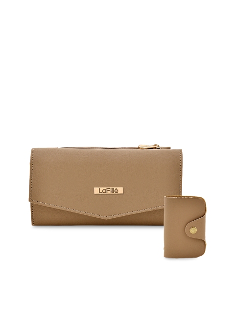 

LaFille Women Beige Colourblocked Three Fold Wallet With Mobile Pouch