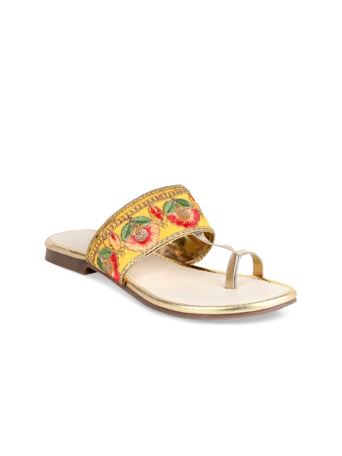 

MSC Women Yellow Embellished T-Strap Flats