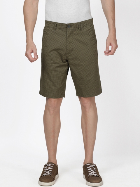 

t-base Men Olive Green Printed Slim Fit Chino Shorts