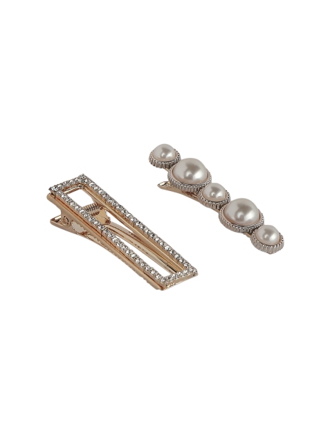 

20Dresses Set Of 2 Gold-Toned Embellished Dotted In Pearls Hairpin Set