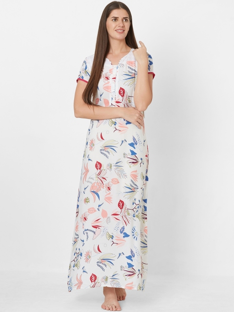 

Sweet Dreams White & Pink Printed Nightdress