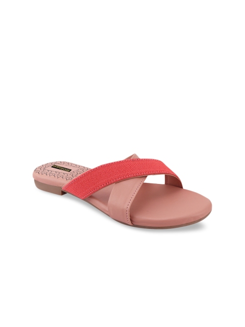 

Shoetopia Women Red & Nude-Coloured Colourblocked Open Toe Flats