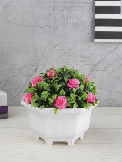 

FOLIYAJ Green & Pink Artificial Plant With Roses & White Pot