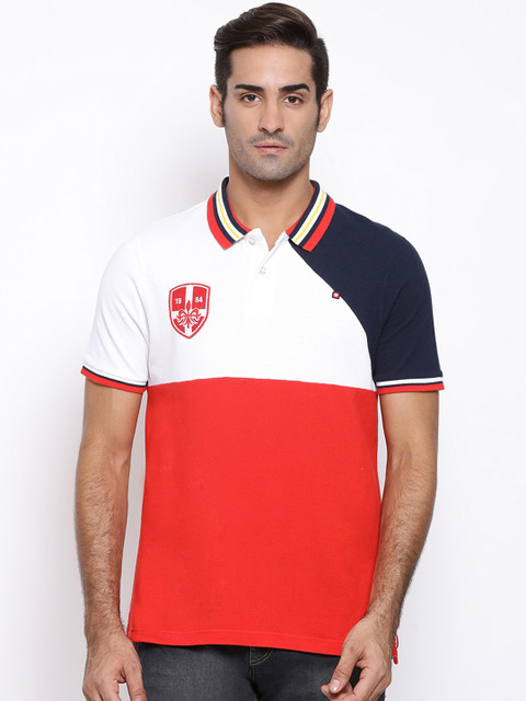 

SWISS MILITARY Men Red & White Colourblocked Polo Collar T-shirt