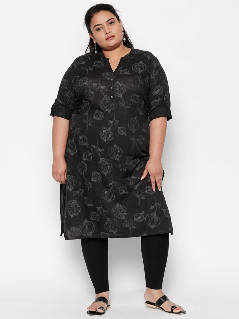 

RANGMANCH PLUS by Pantaloons Women Black & White Printed Straight Kurta