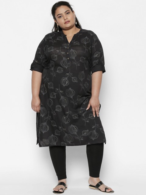 

RANGMANCH PLUS by Pantaloons Women Black & Grey Printed A-Line Kurta