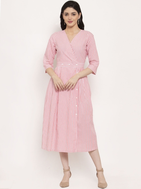 

Ayaany Women White & Pink Candy Stripe Wrap Dress