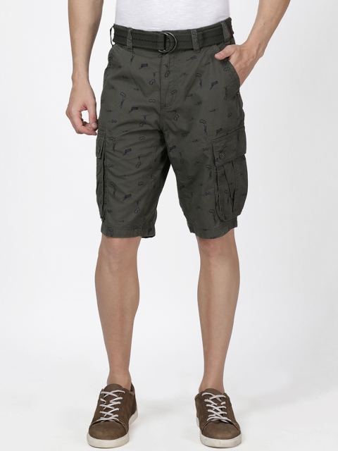 

t-base Men Green Printed Regular Fit Cargo Shorts
