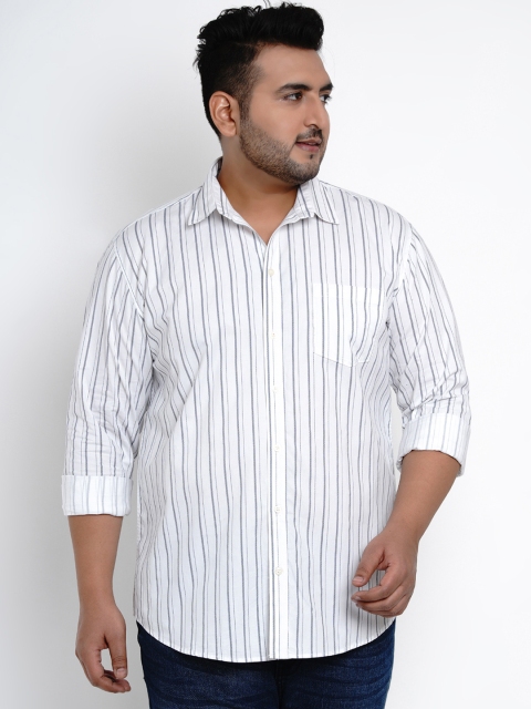 

John Pride Men White & Grey Regular Fit Striped Casual Shirt