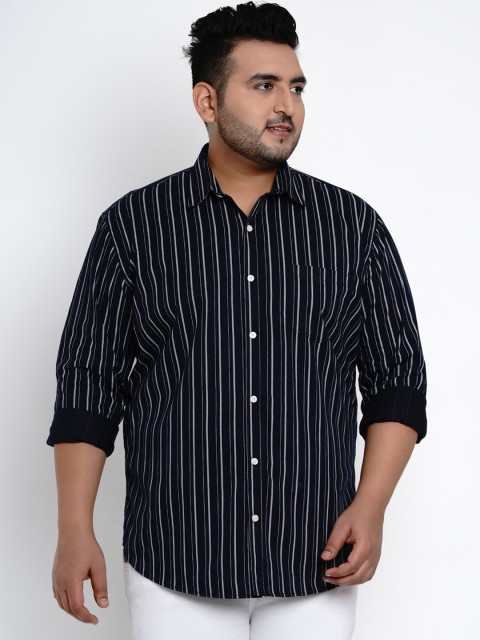 

John Pride Men Navy Blue & White Regular Fit Striped Casual Shirt