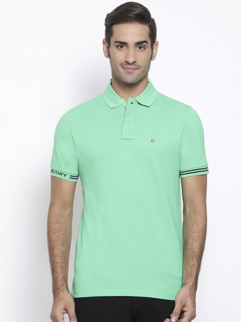 

SWISS MILITARY Men Green Solid Polo Collar Pure Cotton T-shirt