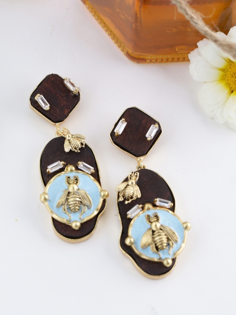 

NITAARA Brown & Gold-Toned Contemporary Handcrafted Drop Earrings