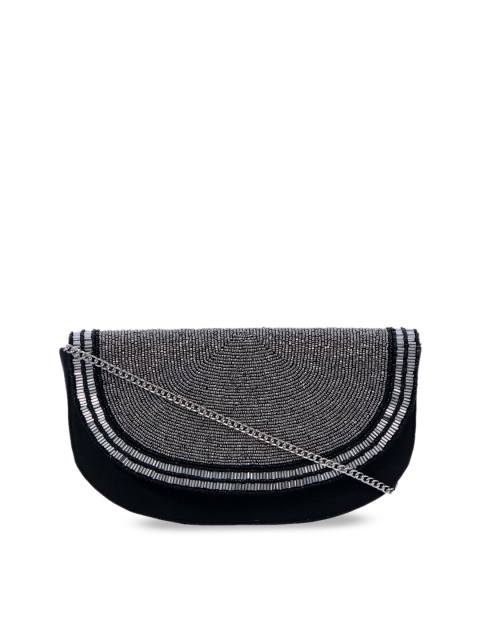 

Diwaah Women Silver & Black Embellished Clutch