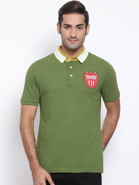 

SWISS MILITARY Men Olive Green Solid Polo Collar T-shirt