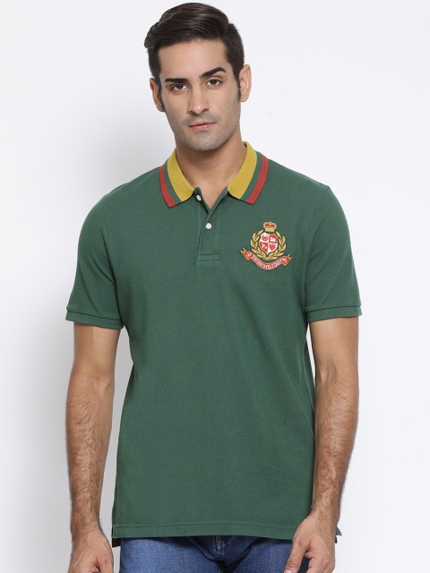 

SWISS MILITARY Men Green Solid Polo Collar T-shirt
