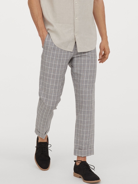 

H&M Men White & Black Checked Slim Fit Suit Trousers