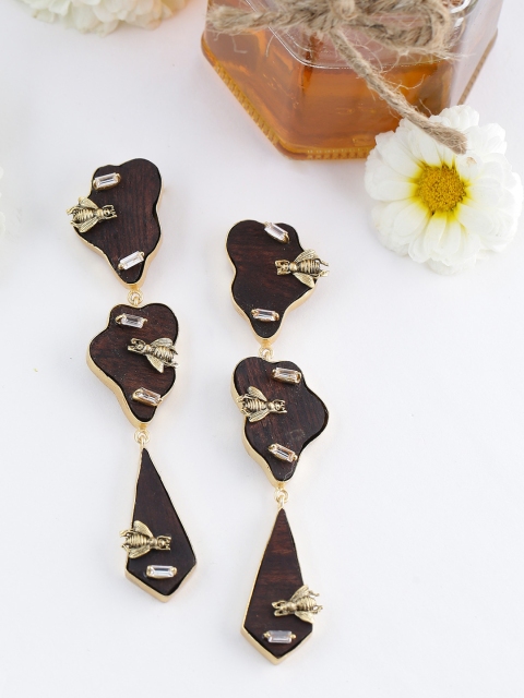

NITAARA Brown & Gold-Toned Contemporary Drop Earrings