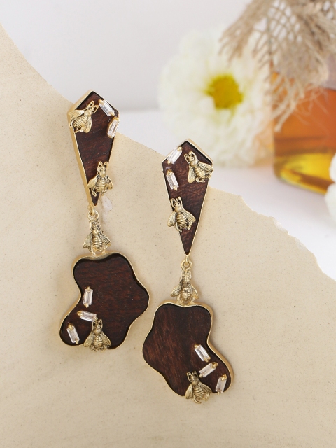 

NITAARA Brown & Gold-Toned Contemporary Handcrafted Drop Earrings
