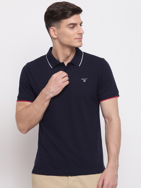 

GANT Men Navy Blue Solid Polo Collar T-shirt