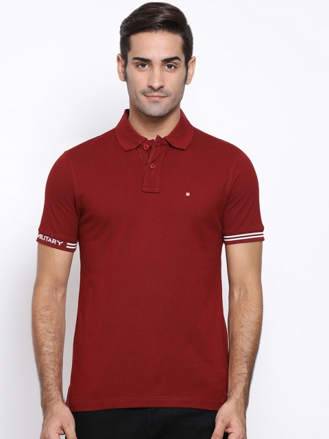 

SWISS MILITARY Men Maroon Solid Polo Collar Pure Cotton T-shirt