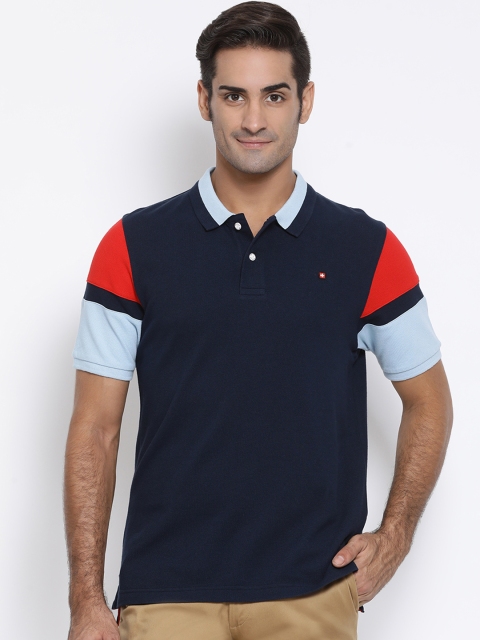 

SWISS MILITARY Men Navy Blue Colourblocked Polo Collar T-shirt