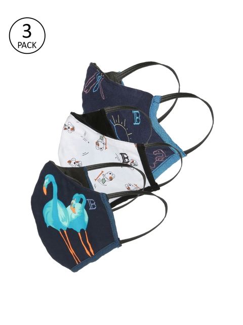 

Bene Kleed Unisex Pack of 3 Pcs Navy Blue & White Reusable 3-Ply Protective Outdoor Masks