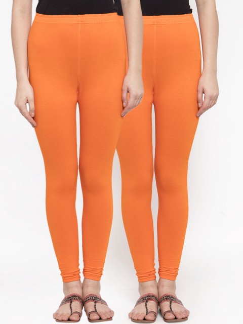 

TAG 7 Women Pack Of 2 Orange Solid Ankle-Length Leggings