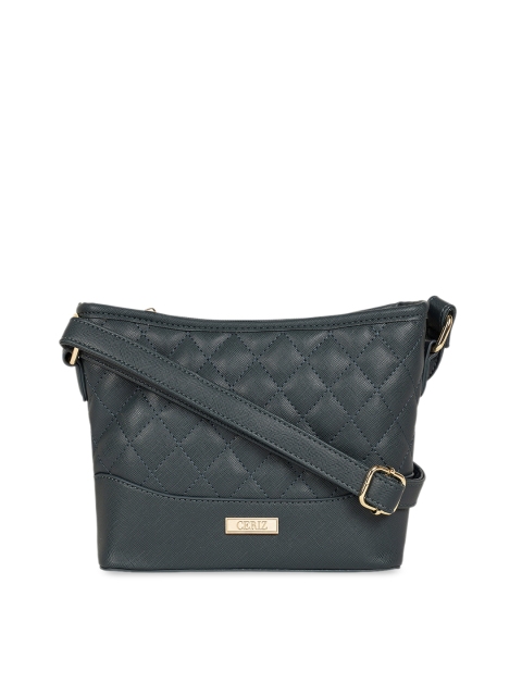 

CERIZ Dark Green Textured Quilted Sling Bag