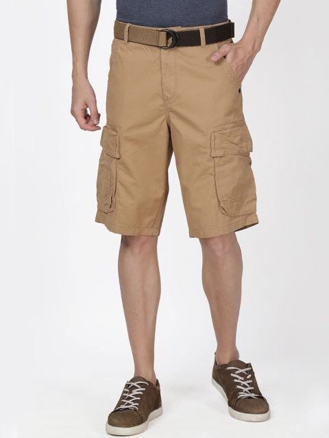 

t-base Men Khaki Brown Solid Regular Fit Cargo Shorts