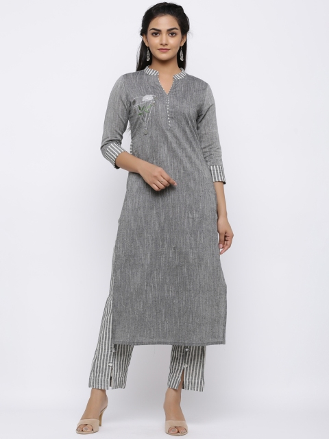 

Indi INSIDE Women Grey Embroidered Kurta with Trousers