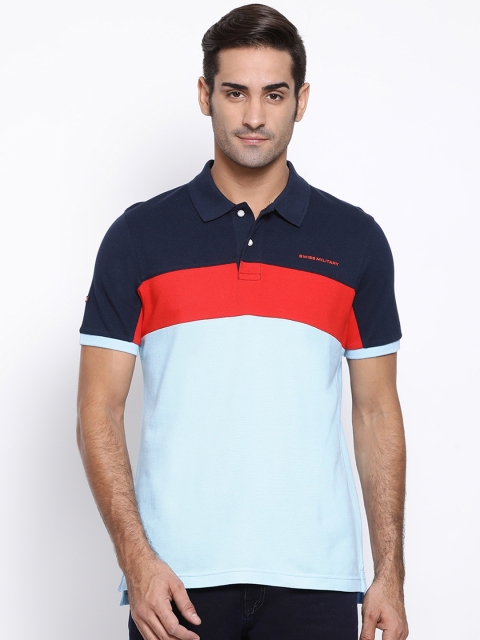 

SWISS MILITARY Men Blue Colourblocked Polo Collar T-shirt