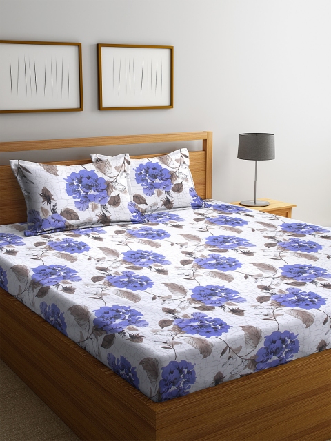 

BOMBAY DYEING Violet & White Floral 144 TC Cotton 1 King Bedsheet with 2 Pillow Covers