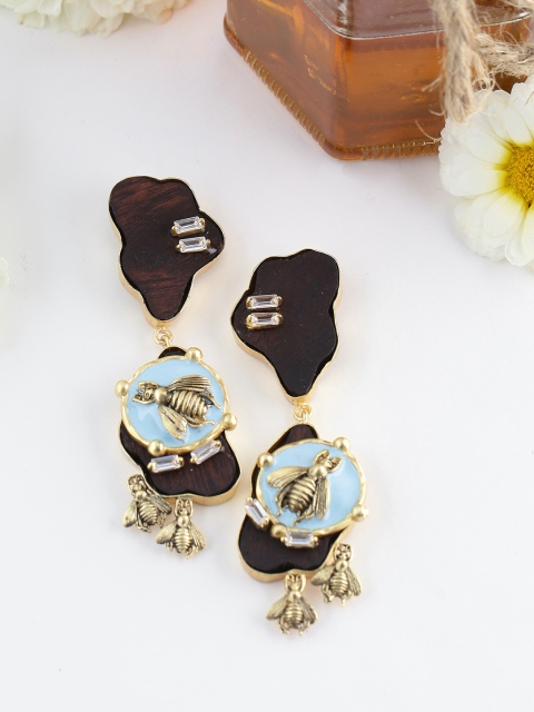 

NITAARA Brown & Gold-Toned Contemporary Drop Earrings