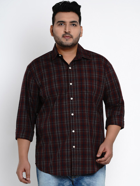 

John Pride Men Maroon & Blue Comfort Regular Fit Checked Casual Shirt
