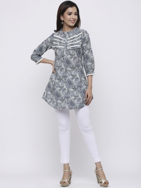 

Rain & Rainbow Women Grey & White Printed Straight Kurti