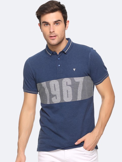 

BLACK BUCK Men Navy Blue & Grey Printed Polo Collar T-shirt