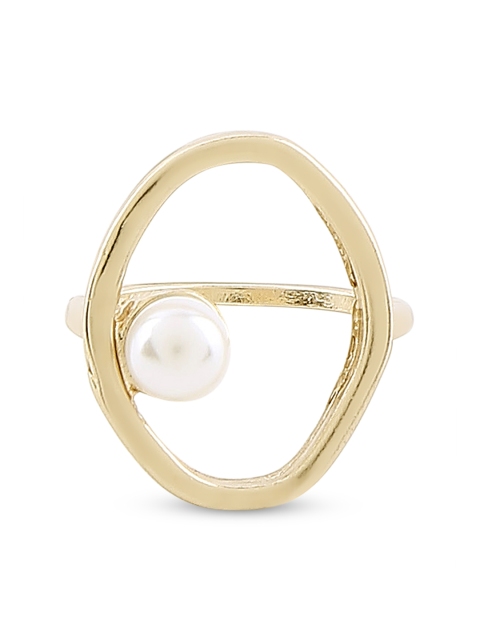 

20Dresses Gold-Toned & White Pearl Studded World In Your Hand Finger Ring