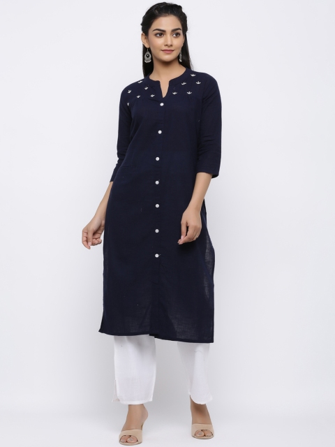 

Indi INSIDE Women Navy Blue & White Embroidered Kurta with Palazzos