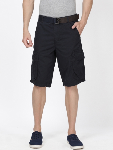 

t-base Men Blue Solid Regular Fit Cargo Shorts