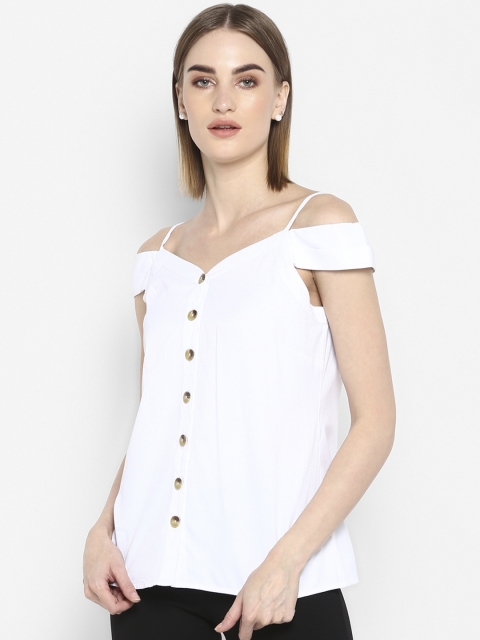 

FOSH Women White Solid A-Line Top