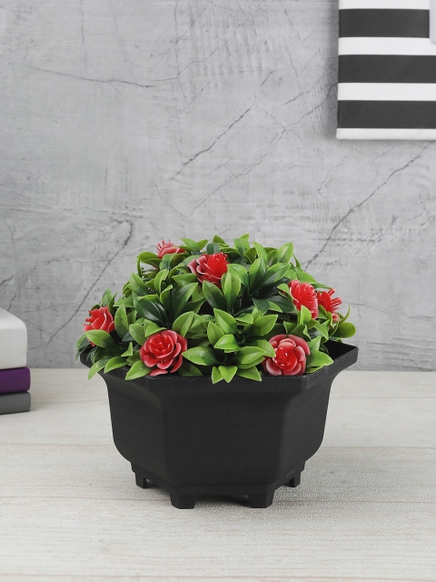 

FOLIYAJ Green & Red Artificial Plant With Roses & Black Pot
