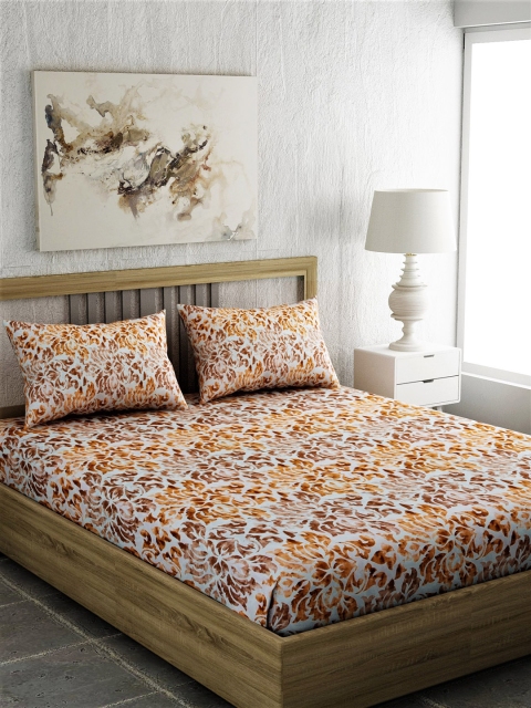 

EverHOME Brown & White Floral 144 TC Cotton 1 Queen Bedsheet with 2 Pillow Covers