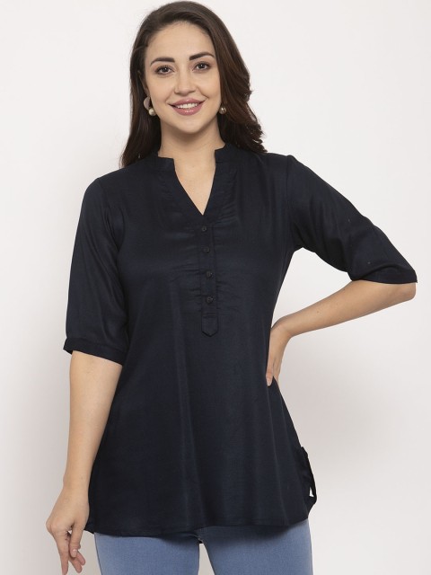 

Ayaany Women Navy Blue Solid Shirt Style Top